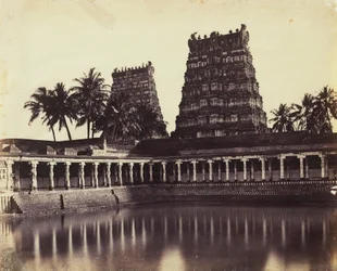 Madura. The Great Pagoda, Mootoo Alaghur and East Gopurum from Tank
